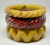 BB658 swamp green and black cherry bakelite bangles